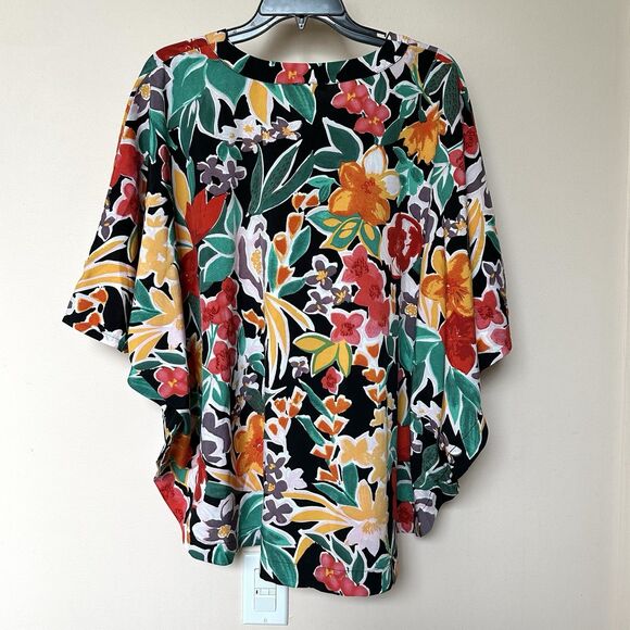 Jodifl Top Womens Small Bold Floral V-Neck Dolman Batwing Sleeve Oversized - Picture 3 of 6